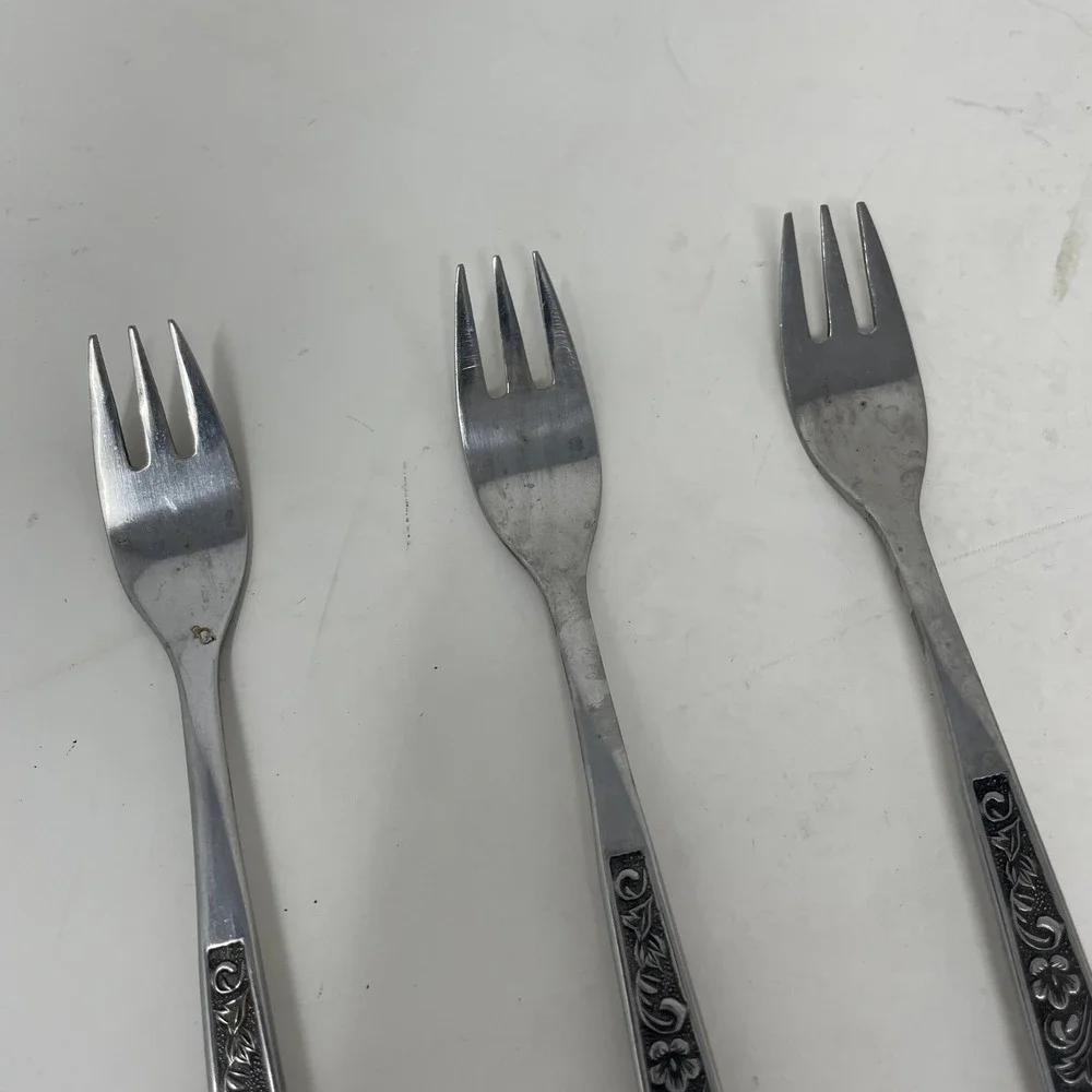 Northland Stainless Korea Floral Scroll Cocktail Seafood Forks Set of 3 Vintage